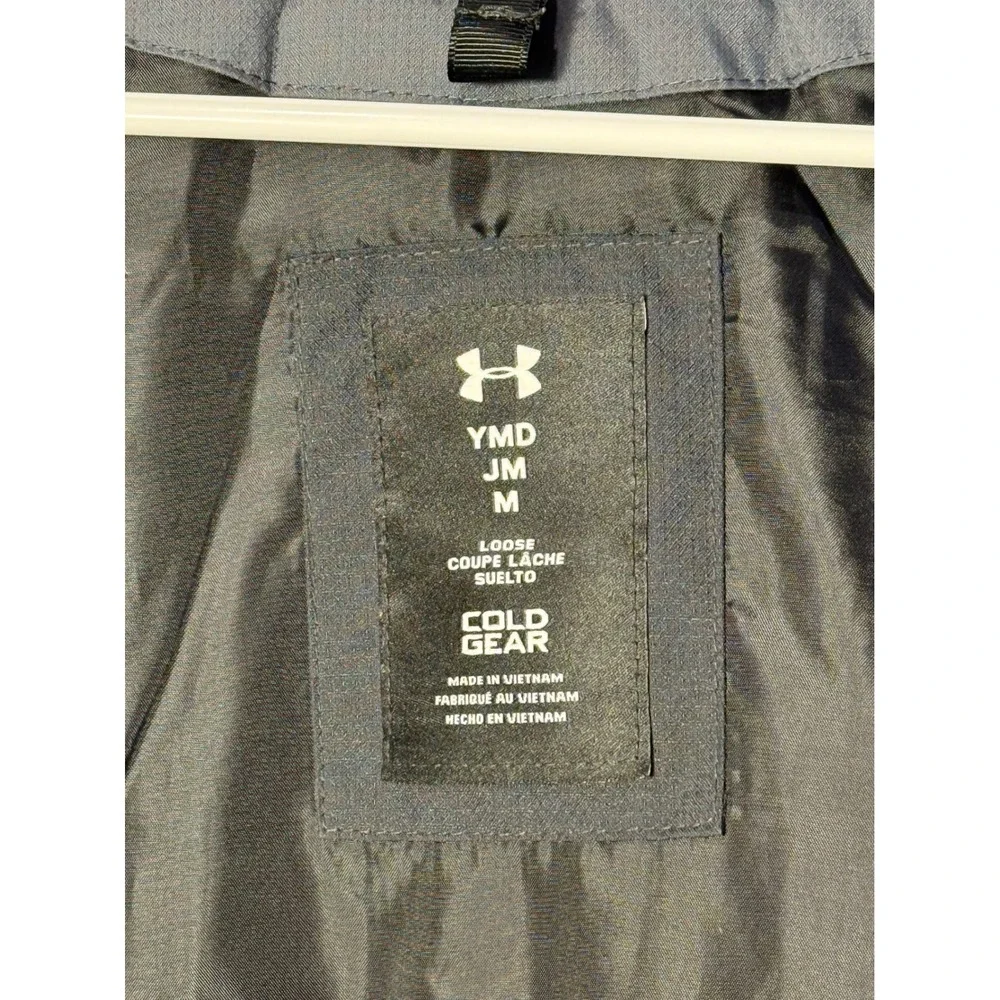 Under Armour ColdGear Youth Medium YMD Boys Hooded Winter Jacket Black Grey Coat
